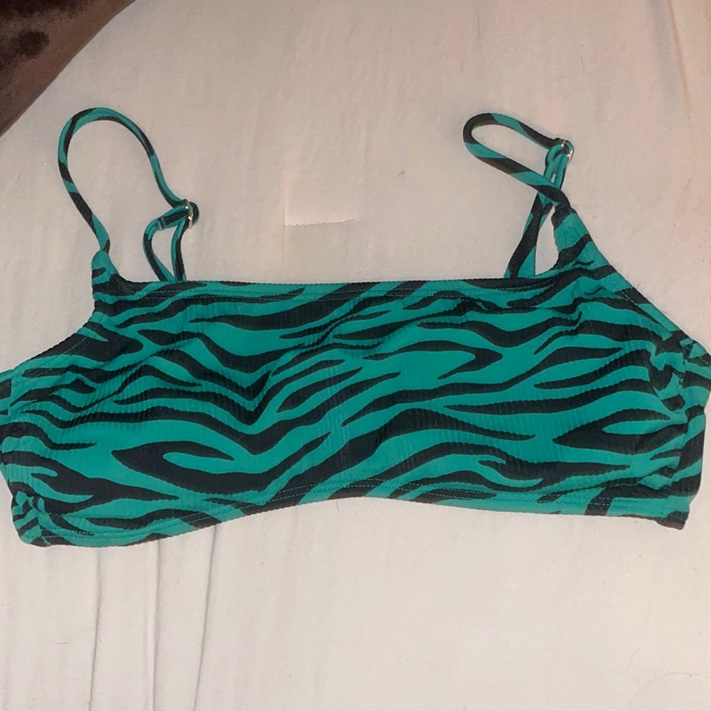 green zebra print bikini top